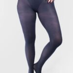 Model wearing Navy cotton semi-opaque tights