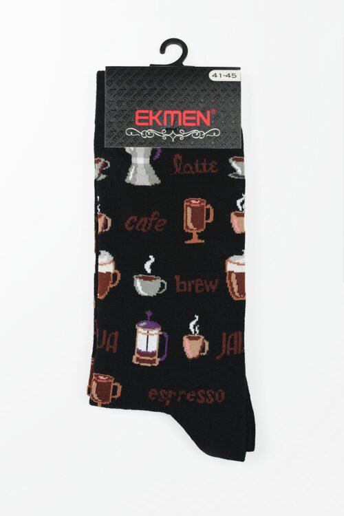 Cofee Pattern Black Cotton Socks
