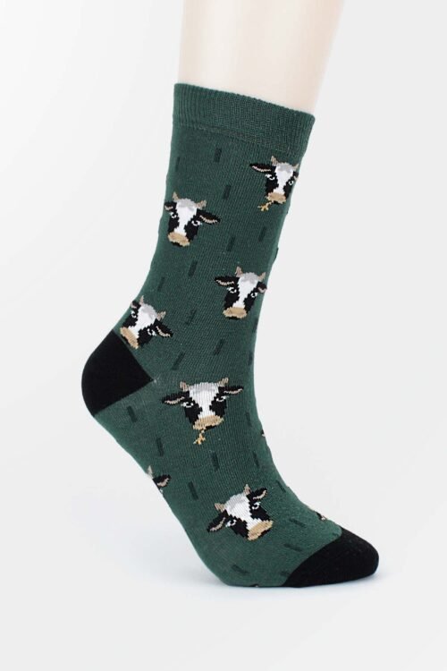 Cow Pattern Green Cotton Socks
