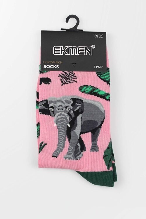 Elephant Pattern Pink Cotton Socks