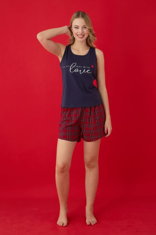 Love Pattern Shot & Top Cotton Pajama Set