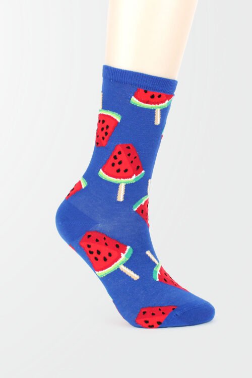Watermelon Pattern Blue Cotton Socks