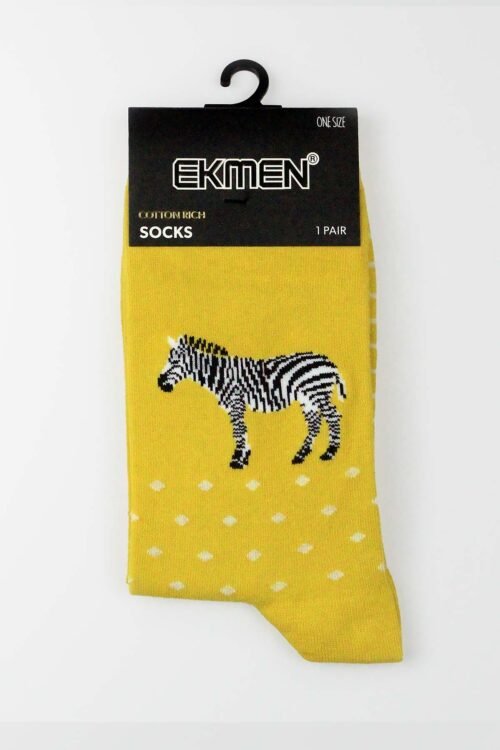 Zebra Pattern Yellow Cotton Crew Socks